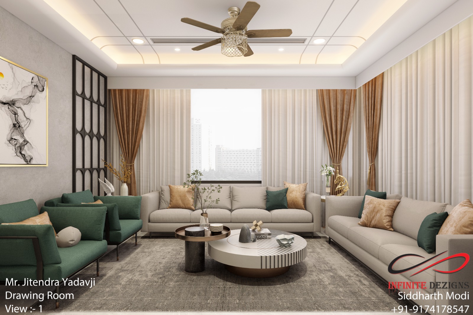 Luxury Drawing Room Interior Design in Vijay Nagar, Indore by Infinite Dezigns