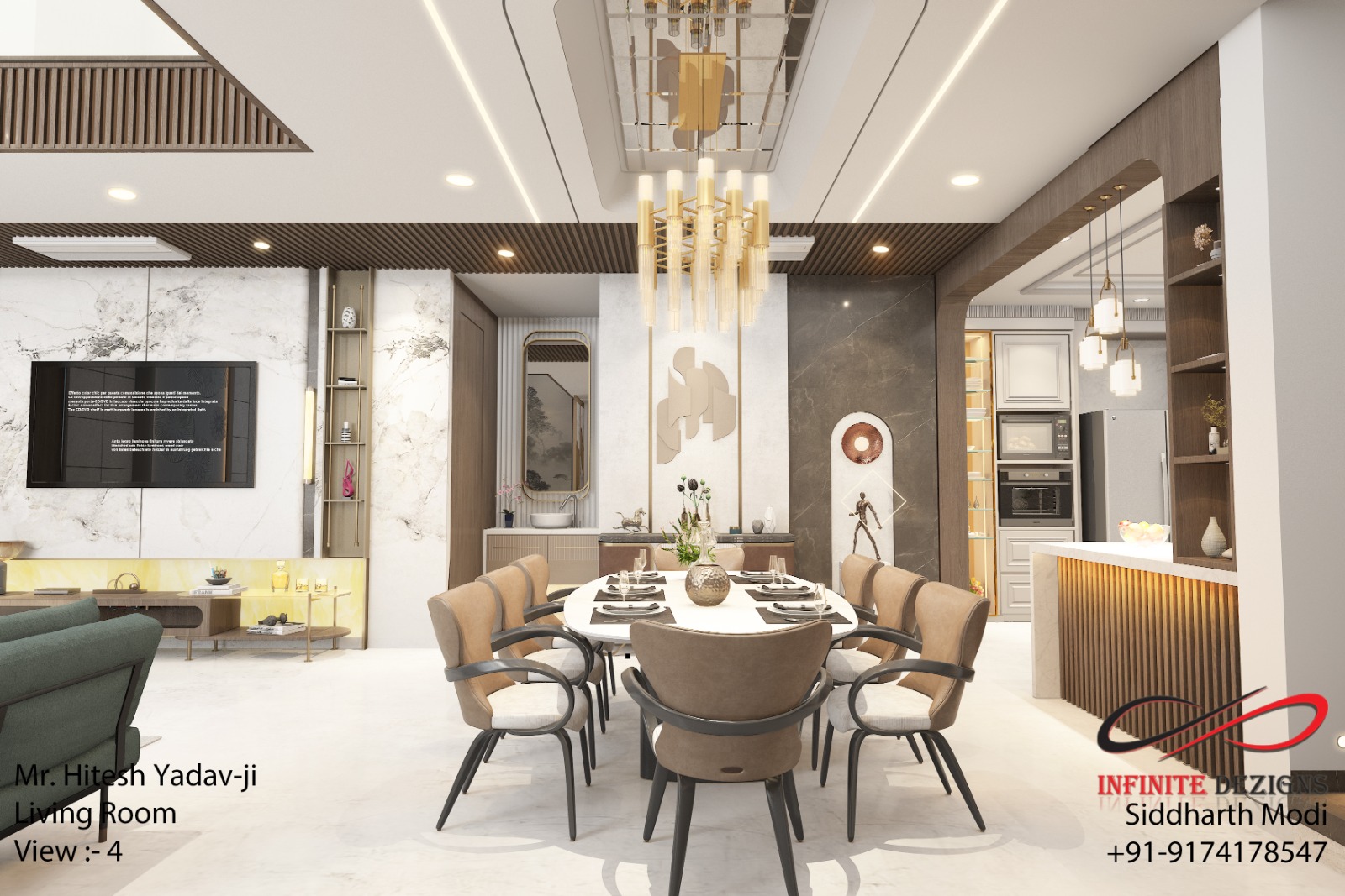 Luxury Dining and Living Room Interior Design in Nipania, Indore by Infinite Dezigns